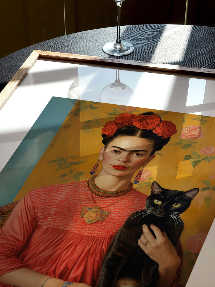 Frida Kahlo x black cat